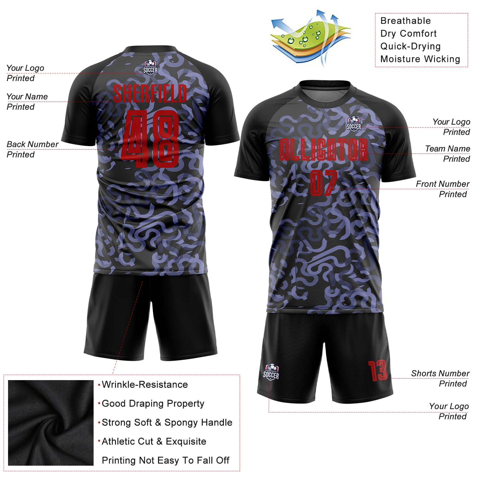 Custom Black Red-Purple Third Sublimation Soccer Uniform Jersey