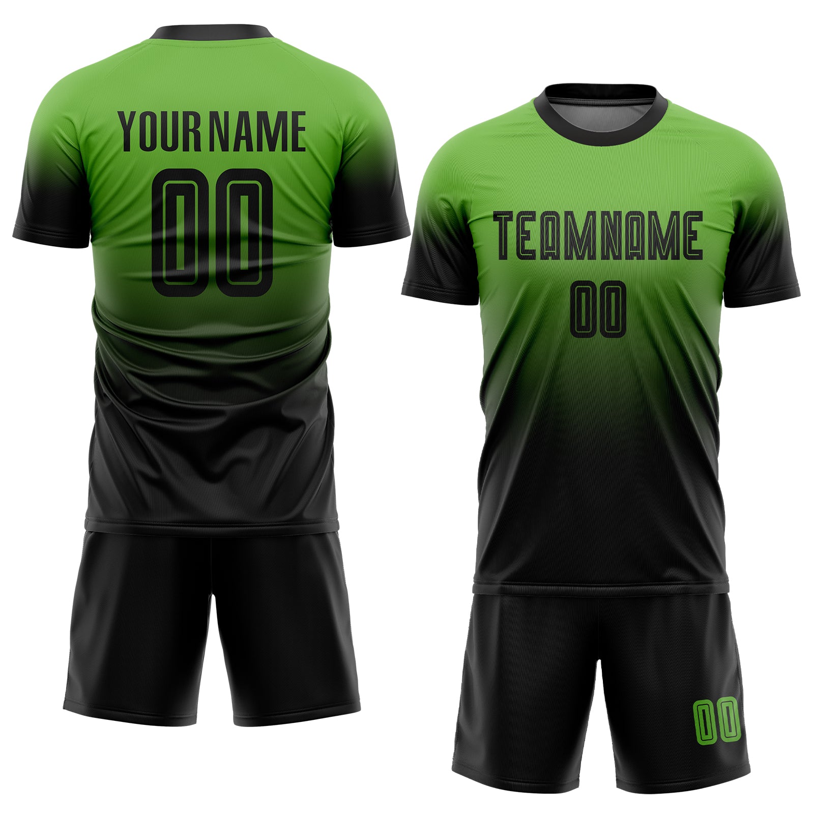 Custom Neon Green Black Sublimation Fade Fashion Soccer Uniform Jersey