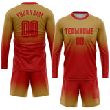 Custom Old Gold Red Sublimation Long Sleeve Fade Fashion Soccer Uniform Jersey