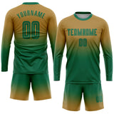 Custom Old Gold Kelly Green Sublimation Long Sleeve Fade Fashion Soccer Uniform Jersey