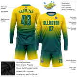 Custom Gold Aqua Sublimation Long Sleeve Fade Fashion Soccer Uniform Jersey