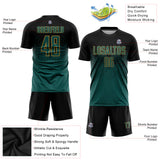 Custom Black Midnight Green-Old Gold Sublimation Soccer Uniform Jersey