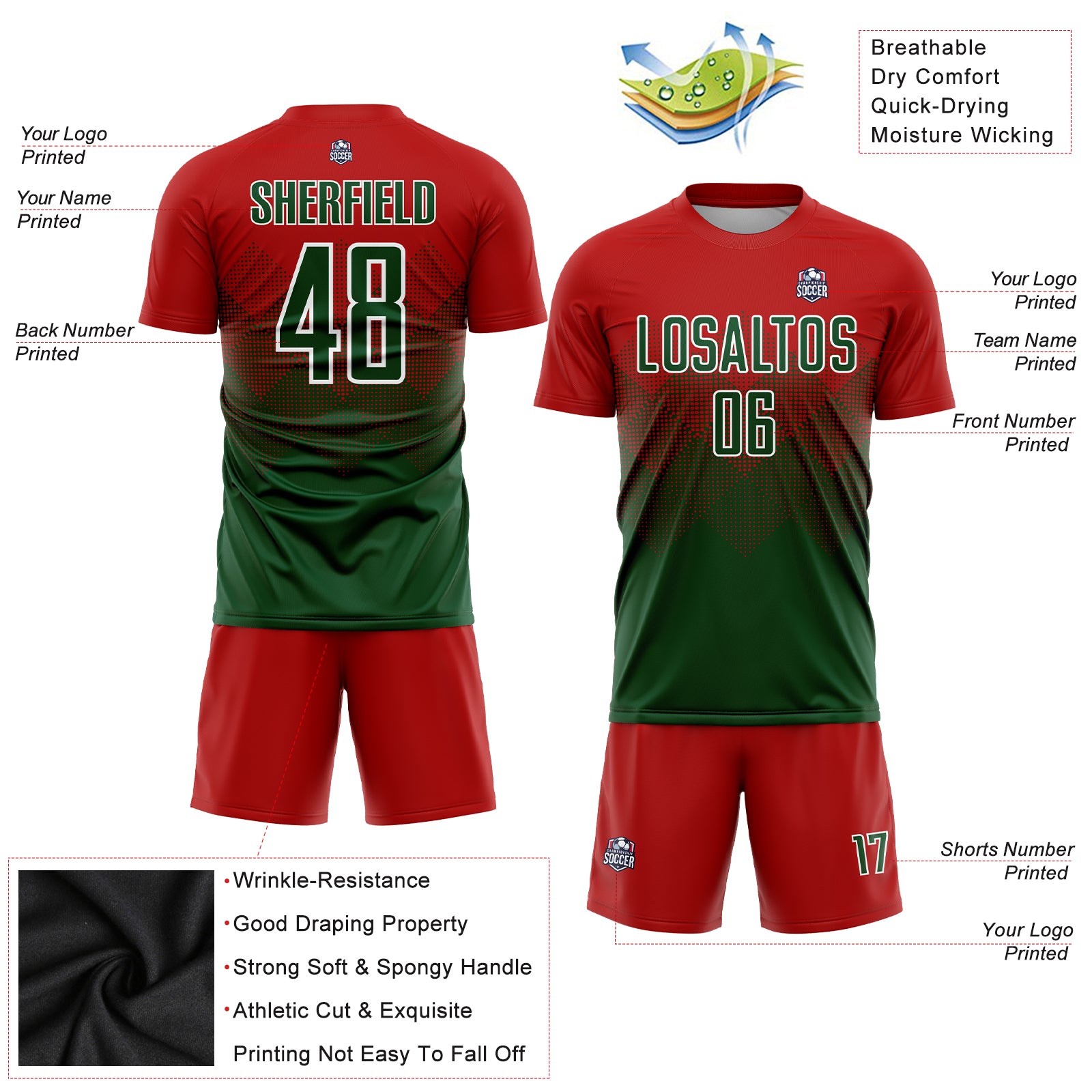 Custom Red Green-White Sublimation Soccer Uniform Jersey Sale – UKSN INC