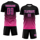 Custom Black Pink-Light Blue Pinstripe Fade Fashion Sublimation Soccer Uniform Jersey