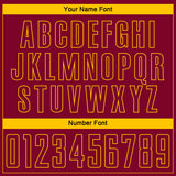 Custom Maroon Yellow Pinstripe Fade Fashion Sublimation Soccer Uniform Jersey