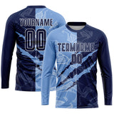 Custom Graffiti Pattern Navy-Light Blue Scratch Sublimation Soccer Uniform Jersey