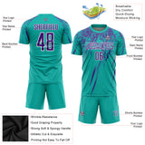 Custom Aqua Purple-White Sublimation Soccer Uniform Jersey