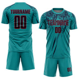 Custom Teal Navy-Red Sublimation Soccer Uniform Jersey