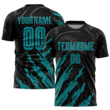 Custom Black Teal Sublimation Soccer Uniform Jersey