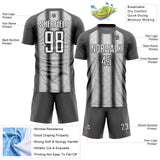 Custom Steel Gray White-Black Ethnic Stripes Sublimation Soccer Uniform Jersey