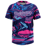 Custom Figure Purple Navy-Pink 3D Pattern Two-Button Unisex Softball Jersey