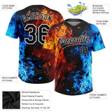 Custom Figure Black-White Flame 3D Pattern Two-Button Unisex Softball Jersey