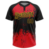Custom Red Black-Gold 3D Pattern Two-Button Unisex Softball Jersey