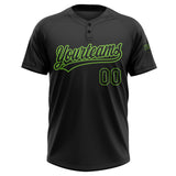 Custom Black Black-Neon Green Two-Button Unisex Softball Jersey