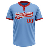 Custom Light Blue Red-White Two-Button Unisex Softball Jersey