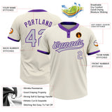 Custom Cream Gray-Purple Two-Button Unisex Softball Jersey