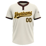 Custom Cream Brown-Gold Two-Button Unisex Softball Jersey