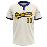 Custom Cream Navy-Gold Two-Button Unisex Softball Jersey