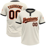 Custom Cream Black-Orange Two-Button Unisex Softball Jersey