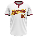 Custom White Crimson-Gold Two-Button Unisex Softball Jersey