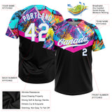 Custom Black White-Light Blue 3D Pattern Two-Button Unisex Softball Jersey