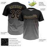 Custom Black Black-Old Gold 3D Pattern Two-Button Unisex Softball Jersey