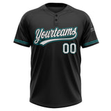 Custom Black White-Teal Two-Button Unisex Softball Jersey