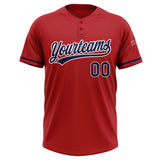 Custom Red Navy-White Two-Button Unisex Softball Jersey