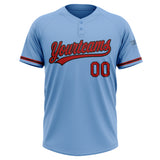 Custom Light Blue Red-Black Two-Button Unisex Softball Jersey