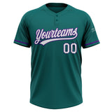 Custom Teal White-Purple Two-Button Unisex Softball Jersey