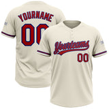 Custom Cream Red-Royal Two-Button Unisex Softball Jersey