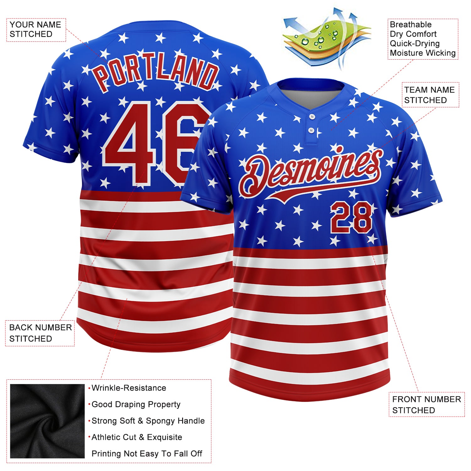 Custom Royal Red-White 3D American Flag Fashion Two-Button Unisex Softball  Jersey Sale – UKSN INC