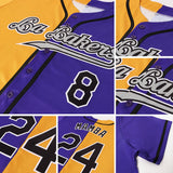 Custom Purple Black-Yellow Authentic Split Fashion Baseball Jersey