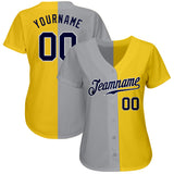 Custom Yellow Navy Gray-White Authentic Split Fashion Baseball Jersey