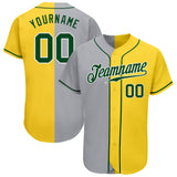 Custom Yellow Green-Gray Authentic Split Fashion Baseball Jersey