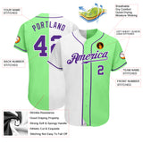 Custom Pea Green Purple-White Authentic Split Fashion Baseball Jersey