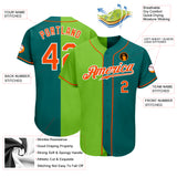 Custom Teal Orange Neon Green-White Authentic Split Fashion Baseball Jersey