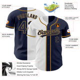 Custom Navy Navy White-Old Gold Authentic Split Fashion Baseball Jersey
