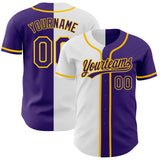 Custom Purple Purple White-Gold Authentic Split Fashion Baseball Jersey