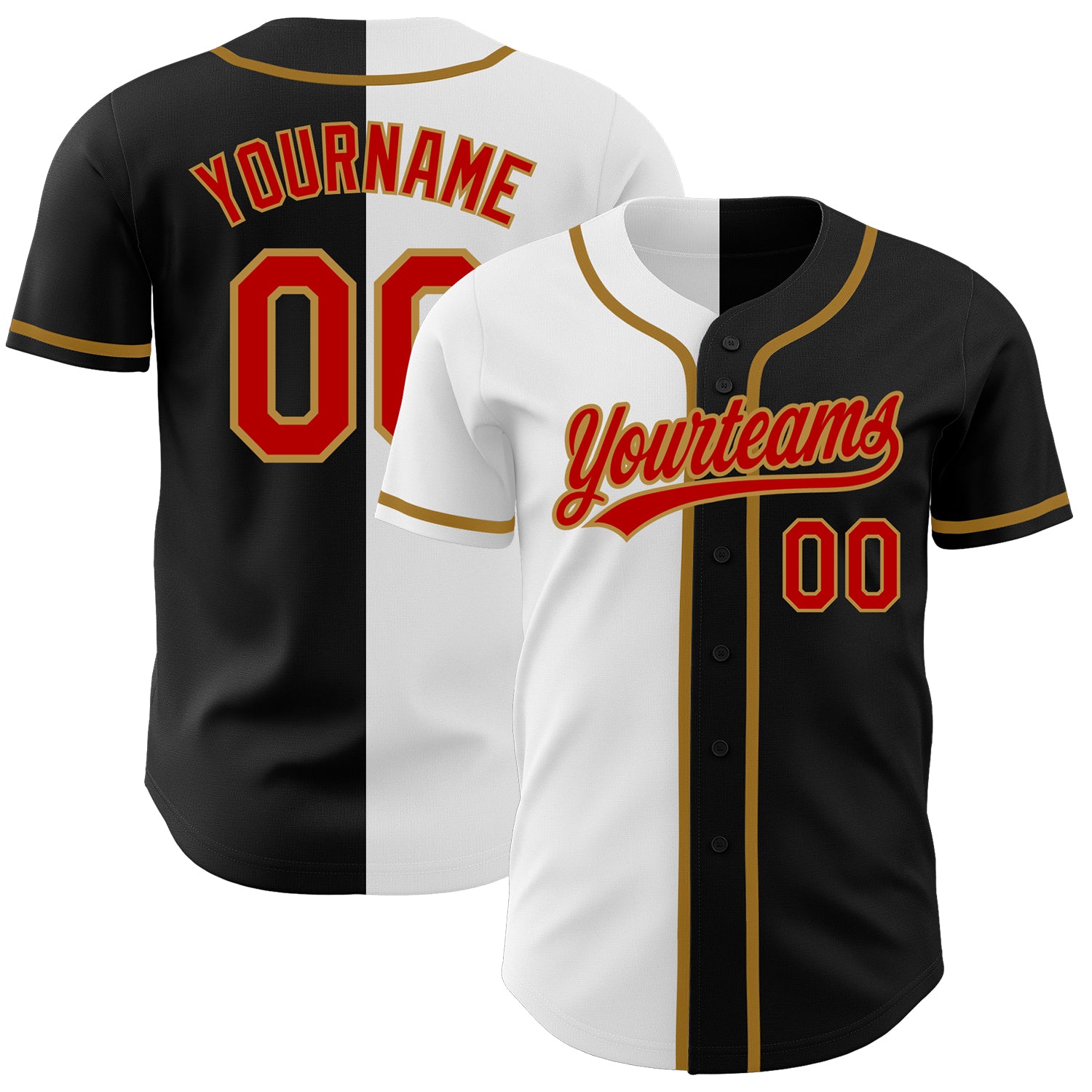 Custom Black Red White-Old Gold Authentic Split Fashion Baseball Jersey  Sale – UKSN INC