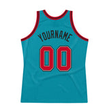 Custom Teal Red-Black Authentic Throwback Basketball Jersey