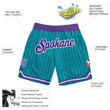 Custom Teal White Pinstripe Purple-White Authentic Basketball Shorts