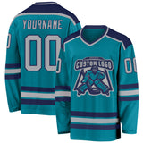 Custom Teal Gray-Navy Hockey Jersey