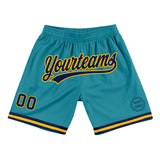 Custom Teal Navy-Gold Authentic Throwback Basketball Shorts