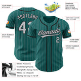 Custom Teal Gray Pinstripe Black Authentic Baseball Jersey