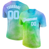 Custom Tie Dye Light Blue-White 3D Rainbow Performance T-Shirt