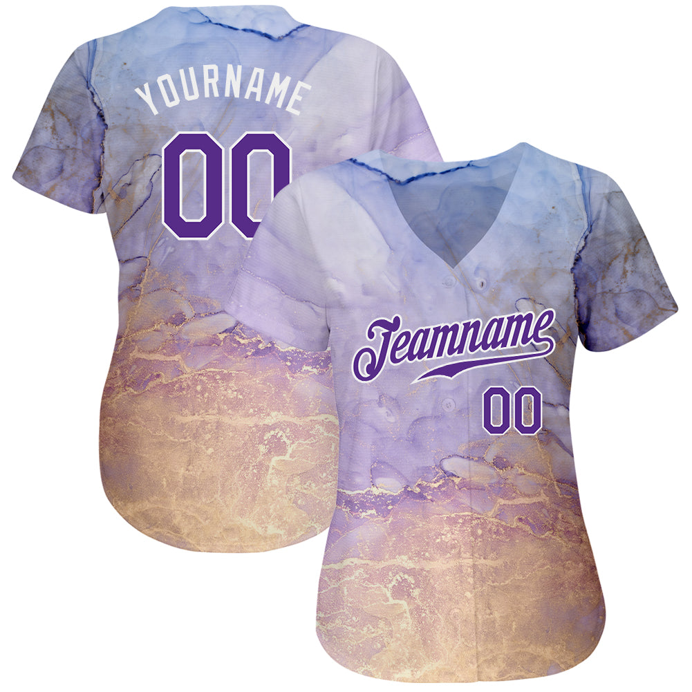 Custom Tie Dye Purple-White 3D Authentic Baseball Jersey