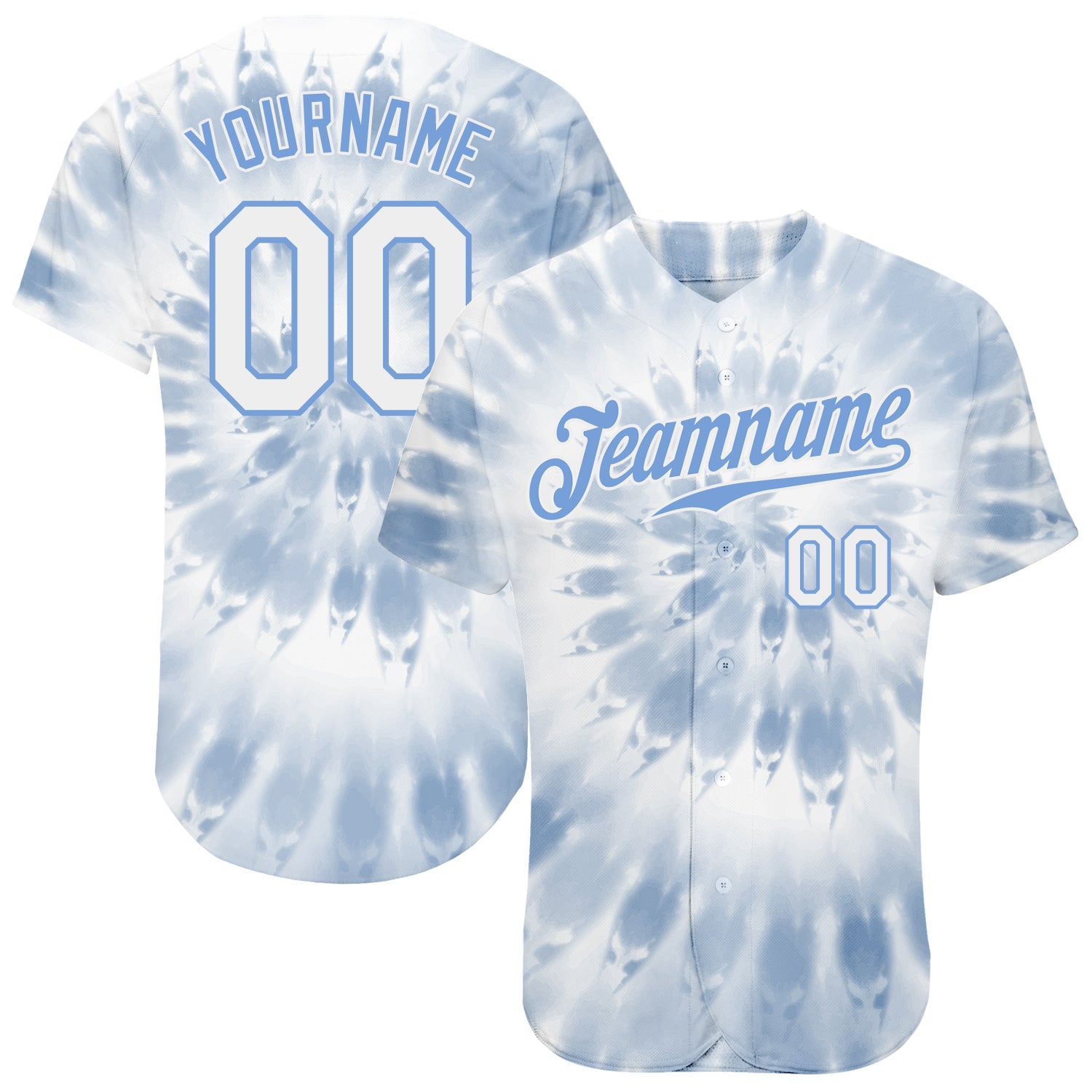 Custom Tie Dye White-Light Blue 3D Watercolor Authentic Baseball Jersey