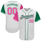 Custom White Pink-Kelly Green Authentic Two Tone Baseball Jersey