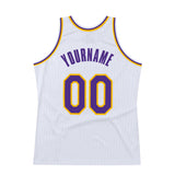 Custom White Purple-Gold Authentic Throwback Basketball Jersey